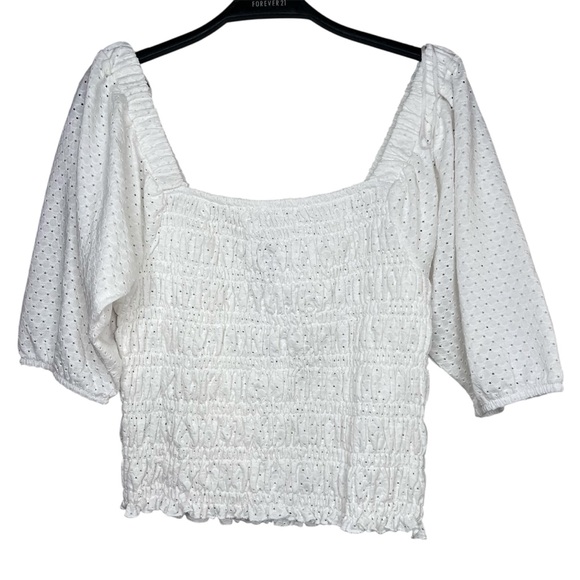 BB Dakota by Steve Madden Tops - BB Dakota by Steve Madden Cream Puff Sleeve Blouse with Smocked Ruffles